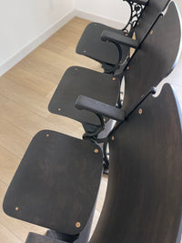 **SOLD** Antique 1920s Theater Seats - Triple Bench Chairs with Arm Rests and Hat Wire Under the Seat - Walnut Base - Cast Iron Brass FREE SHIPPING