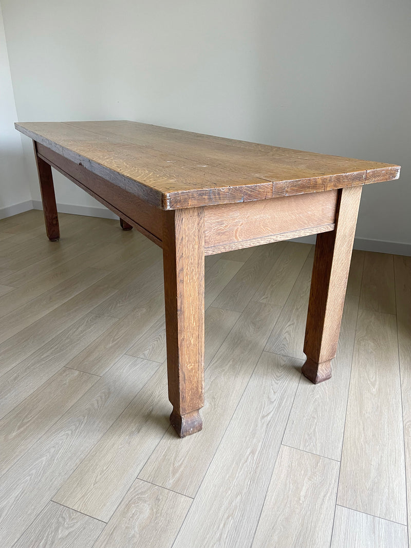 **SOLD** Antique 8' Bakers Harvest Table, Eat-In Kitchen Island Farmhouse Dining Table - Solid Quarter Sewn Oak - FREE SHIPPING