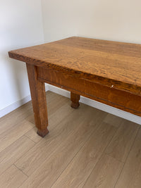 **SOLD** Antique 8' Bakers Harvest Table, Eat-In Kitchen Island Farmhouse Dining Table - Solid Quarter Sewn Oak - FREE SHIPPING