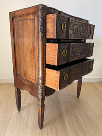 **SOLD** Magnificent Antique 1910s Belgian Hand Carved Commode, Chest of Drawers, Sink Pedestal, Vanity Cabinet