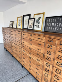Antique 63 Drawer Lab, Parts or Apothecary Storage Cabinet, Card Catalog, Chest of Drawers or Haberdashery Mercantile Shop Statement Piece
