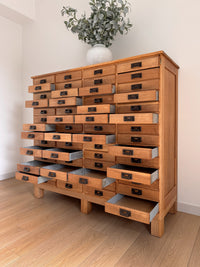 Antique 1890s Oak Apothecary Cabinet, Chest of Tin Drawers, Retail Storage Cabinet
