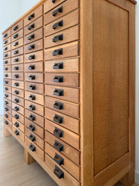 Antique 1890s Oak Apothecary Cabinet, Chest of Tin Drawers, Retail Storage Cabinet