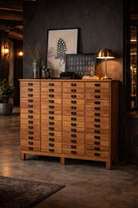 Antique 1890s Oak Apothecary Cabinet, Chest of Tin Drawers, Retail Storage Cabinet