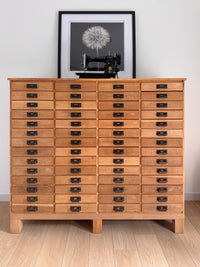 Antique 1890s Oak Apothecary Cabinet, Chest of Tin Drawers, Retail Storage Cabinet