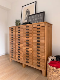 Antique 1890s Oak Apothecary Cabinet, Chest of Tin Drawers, Retail Storage Cabinet