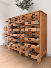 Antique 1890s Oak Apothecary Cabinet, Chest of Tin Drawers, Retail Storage Cabinet