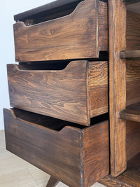 Vintage Dixie Mid Century Modern MCM Sculptural Lowboy Dresser or Credenza Sideboard with Six Drawers Perfect mid-century piece for an entertainment center, dresser, sideboard or sofa table. The legs are a mcm sculptural design made of solid oak.