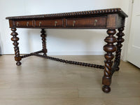 **SOLD** Vintage Portuguese Inspired Wood Barley Twist Writing Desk or Center Table