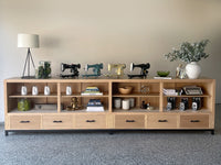 Vintage 12 Ft Oak Retail Mercantile Shop Counter Display Cabinet - 6 Robust Drawers and Shelving - Oversized - FREE Shipping!