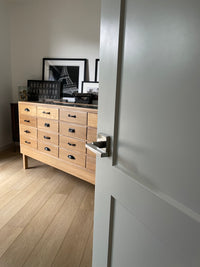 **SOLD** Vintage 1950s Curved Glass Haberdashery Mercantile Shop Counter Display Cabinet - 16 Staggered Drawers