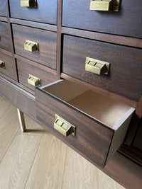 **SOLD** Antique 9' Mahogany Credenza Lateral 24 Drawer Haberdashery Solid Wood Cabinet - Circa 1920s