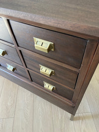 Antique 9 Foot, Mahogany Credenza Lateral 24 Drawer Haberdashery Solid Wood Cabinet - Circa 1920s. A versatile large scale cabinet ideally suited in a retail environment, hotel, library, bourbon bar, an oversized sofa table or office space.