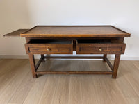 **SOLD** Antique Spanish Primitive Apron Baking or Rustic Farmhouse Table or Desk with Drawers and Side Leaf
