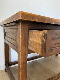 **SOLD** Antique Spanish Primitive Apron Baking or Rustic Farmhouse Table or Desk with Drawers and Side Leaf