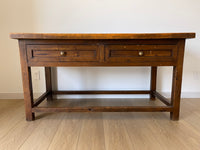 **SOLD** Antique Spanish Primitive Apron Baking or Rustic Farmhouse Table or Desk with Drawers and Side Leaf