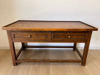 **SOLD** Antique Spanish Primitive Apron Baking or Rustic Farmhouse Table or Desk with Drawers and Side Leaf
