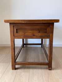 **SOLD** Antique Spanish Primitive Apron Baking or Rustic Farmhouse Table or Desk with Drawers and Side Leaf