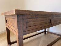 **SOLD** Antique Spanish Primitive Apron Baking or Rustic Farmhouse Table or Desk with Drawers and Side Leaf