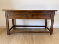 **SOLD** Antique Spanish Primitive Apron Baking or Rustic Farmhouse Table or Desk with Drawers and Side Leaf