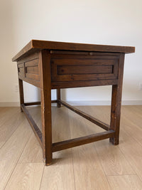 **SOLD** Antique Spanish Primitive Apron Baking or Rustic Farmhouse Table or Desk with Drawers and Side Leaf