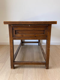 **SOLD** Antique Spanish Primitive Apron Baking or Rustic Farmhouse Table or Desk with Drawers and Side Leaf