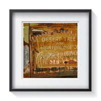 An old American Classic truck with multiple advertisements painted on the side door - including Desert Tree. Fine art classic truck photography by Amanda Hedlund.  Framed wall art for your home, office, business, restaurant, bar, vacation house or hotel.