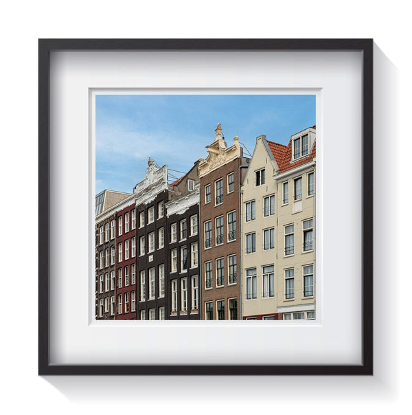 Colorful rijtjeshuis (row houses) in Amsterdam. Framed fine art architecture and Europe photography Andrew Grant.  Framed wall art for your home, office, business, restaurant, bar, vacation house or hotel.
