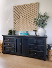 Vintage Dark Blue Sideboard Cabinet, Buffet With Drawers, Antique Dresser, Storage Cabinet, Console Table  This is a very heavy, robust and nicely crafted cabinet. High-quality, heavy drawers slide smoothly.