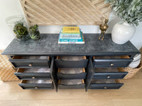 Vintage Dark Blue Sideboard Cabinet, Buffet With Drawers, Antique Dresser, Storage Cabinet, Console Table  This is a very heavy, robust and nicely crafted cabinet. High-quality, heavy drawers slide smoothly.
