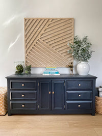 Vintage Dark Blue Sideboard Cabinet, Buffet With Drawers, Antique Dresser, Storage Cabinet, Console Table  This is a very heavy, robust and nicely crafted cabinet. High-quality, heavy drawers slide smoothly.