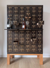 **SOLD** Vintage Mid-Century Library Card Catalog Filing Cabinet - 72 Drawers - Original Brass Hardware