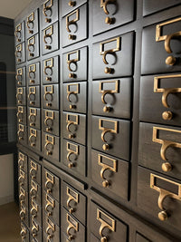 **SOLD** Vintage Mid-Century Library Card Catalog Filing Cabinet - 72 Drawers - Original Brass Hardware