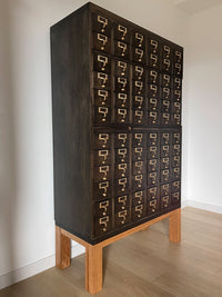 **SOLD** Vintage Mid-Century Library Card Catalog Filing Cabinet - 72 Drawers - Original Brass Hardware