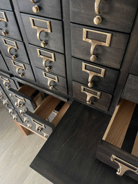 **SOLD** Vintage Mid-Century Library Card Catalog Filing Cabinet - 72 Drawers - Original Brass Hardware