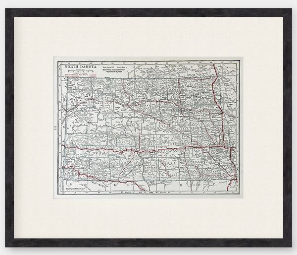 This is an Original 105 Year Old - 1917 Vintage Atlas Map of North Dakota - Framed and Matted 