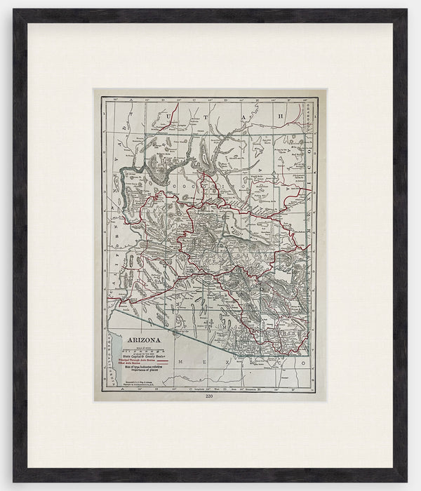 This is an Original 105 Year Old - 1917 Vintage Atlas Map of Arizona - Framed and Matted 