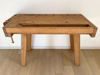 Antique Jeweler Workbench Desk, Kitchen Island, Entryway, Foyer or Console Table - Industrial Rustic Decor This workbench came from an old jeweler workshop in Bonners Ferry, Idaho. Working vice on the side of the table. This is one of our all-time favorite vintage furniture pieces. A statement piece for any home. Comfortable height for working at the computer or writing (with a taller chair or bar height chair). Great height for a kitchen island, foyer, entry or console table.