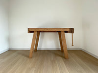 Antique Jeweler Workbench Desk, Kitchen Island, Entryway, Foyer or Console Table - Industrial Rustic Decor This workbench came from an old jeweler workshop in Bonners Ferry, Idaho. Working vice on the side of the table. This is one of our all-time favorite vintage furniture pieces. A statement piece for any home. Comfortable height for working at the computer or writing (with a taller chair or bar height chair). Great height for a kitchen island, foyer, entry or console table.