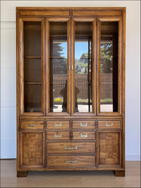 *SOLD* Vintage Stanley Furniture Solid MCM Contemporary China Cabinet with Lights and Brass Hardware