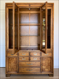 *SOLD* Vintage Stanley Furniture Solid MCM Contemporary China Cabinet with Lights and Brass Hardware