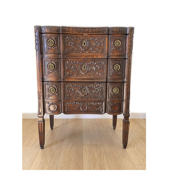 Magnificent Antique 1910s Belgian Hand Carved Commode, Chest of Drawers, Sink Pedestal, Vanity Cabinet. 