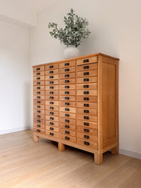 Antique 1890s Oak Apothecary Cabinet, Chest of Tin Drawers, Retail Storage Cabinet
