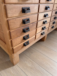 Antique 1890s Oak Apothecary Cabinet, Chest of Tin Drawers, Retail Storage Cabinet