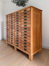 Antique 1890s Oak Apothecary Cabinet, Chest of Tin Drawers, Retail Storage Cabinet