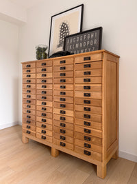 Antique 1890s Oak Apothecary Cabinet, Chest of Tin Drawers, Retail Storage Cabinet