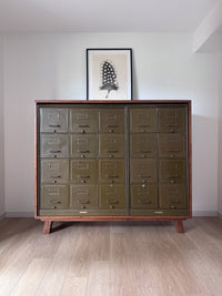 Antique Rare Art Metal Construction Co. Industrial Military 20-Drawer Steel File Cabinet, Custom Credenza