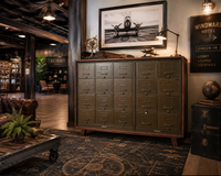 Antique Rare Art Metal Construction Co. Industrial Military 20-Drawer Steel File Cabinet, Custom Credenza