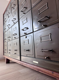 Antique Rare Art Metal Construction Co. Industrial Military 20-Drawer Steel File Cabinet, Custom Credenza