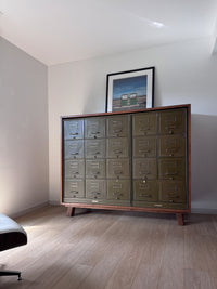 Antique Rare Art Metal Construction Co. Industrial Military 20-Drawer Steel File Cabinet, Custom Credenza